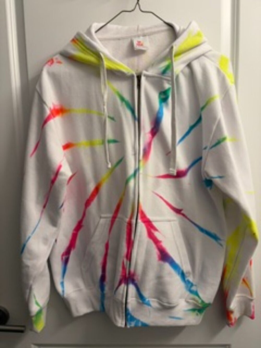 White Neon-Splattered Hooded Sweatshirt